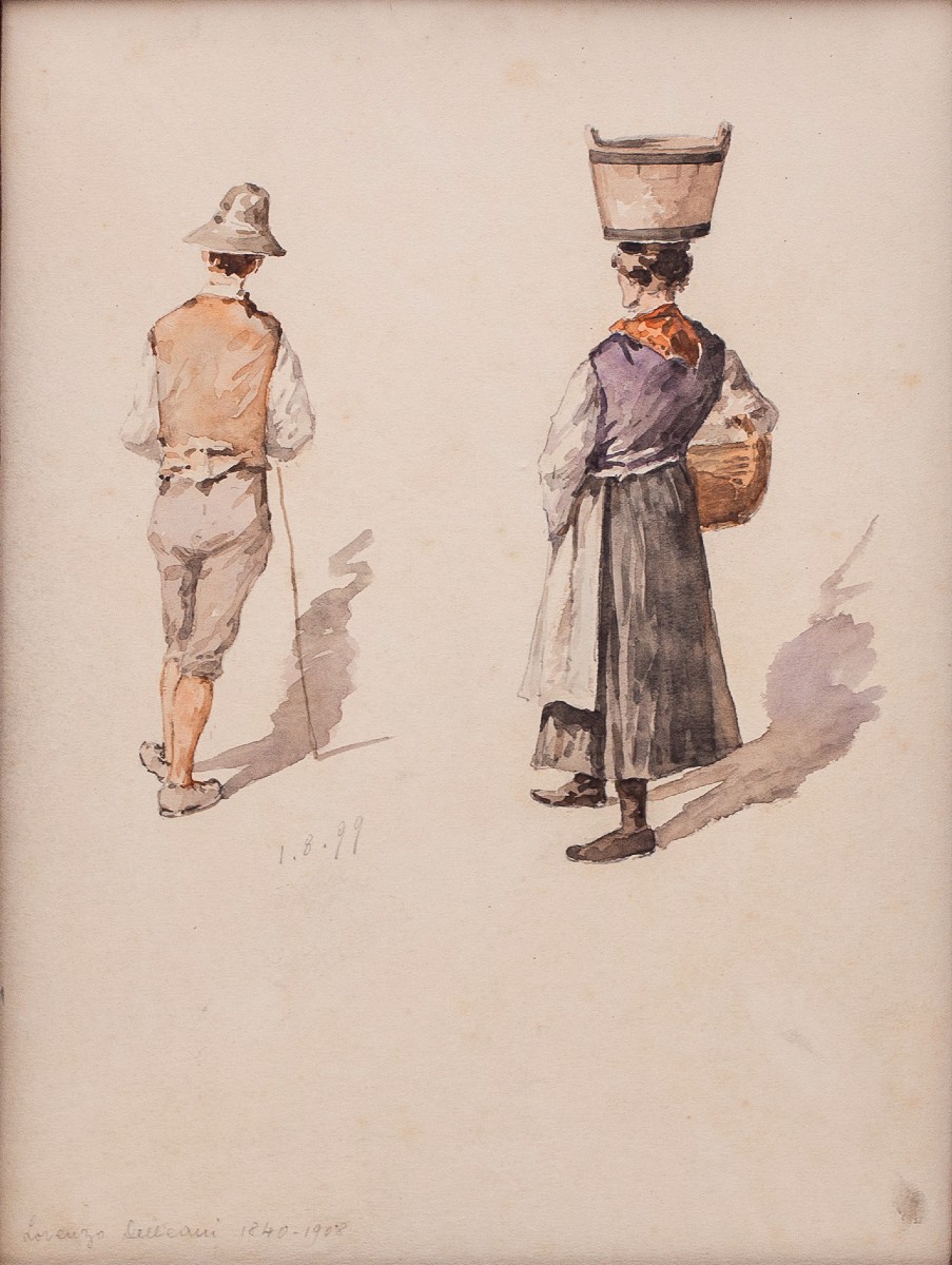 Lorenzo Delleani, "Figure Popolari", acqurello su carta, 1.8.1899
