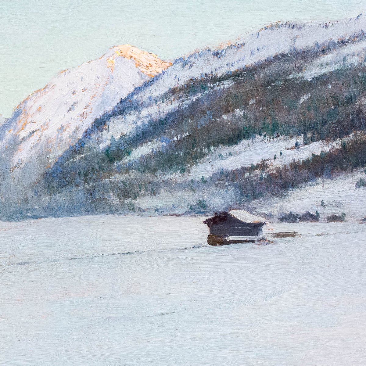 Giuseppe Bozzalla, "Alba a Gressoney", olio su tavoletta, firmato, 1906-photo-1