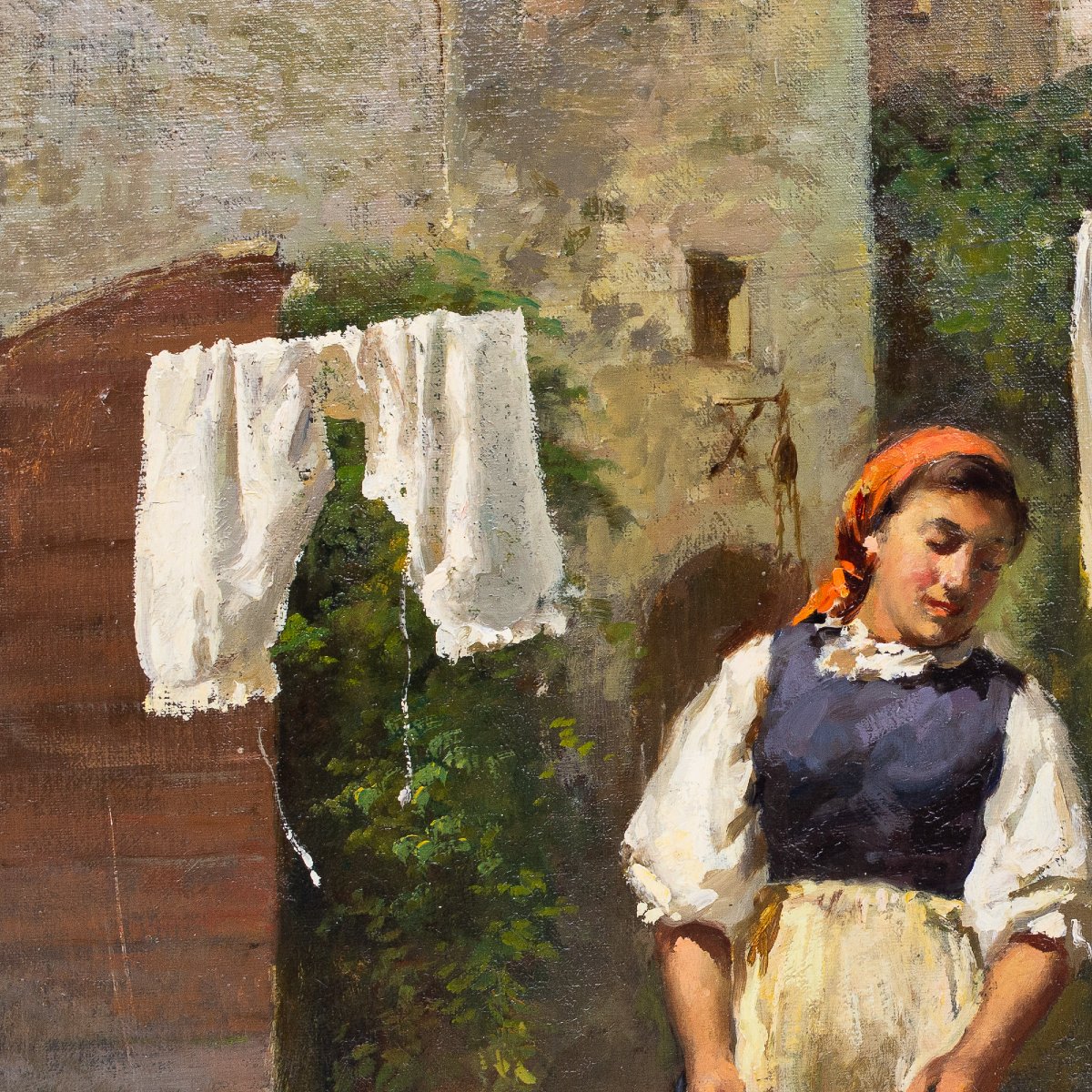 Antonio Milone, "La Lavandaia", olio su tela, Anni '40-photo-2