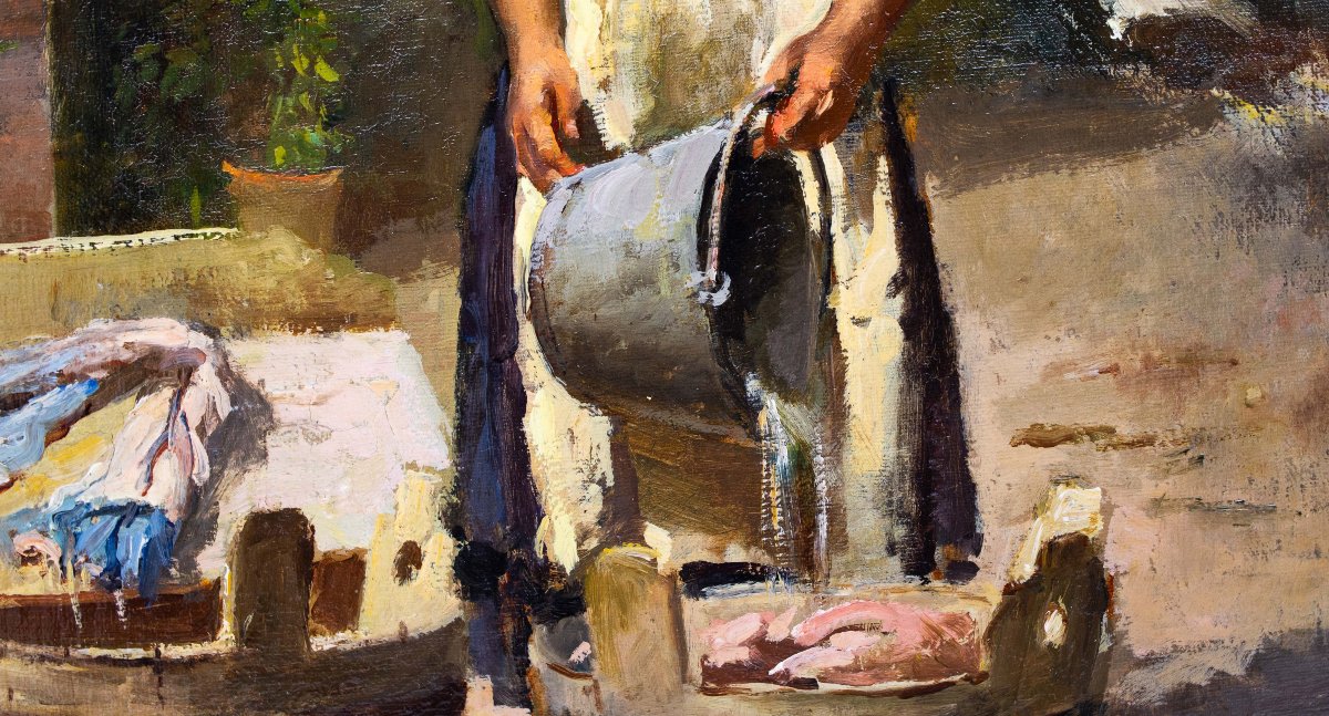 Antonio Milone, "La Lavandaia", olio su tela, Anni '40-photo-5