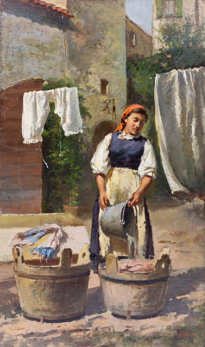 Antonio Milone, "La Lavandaia", olio su tela, Anni '40