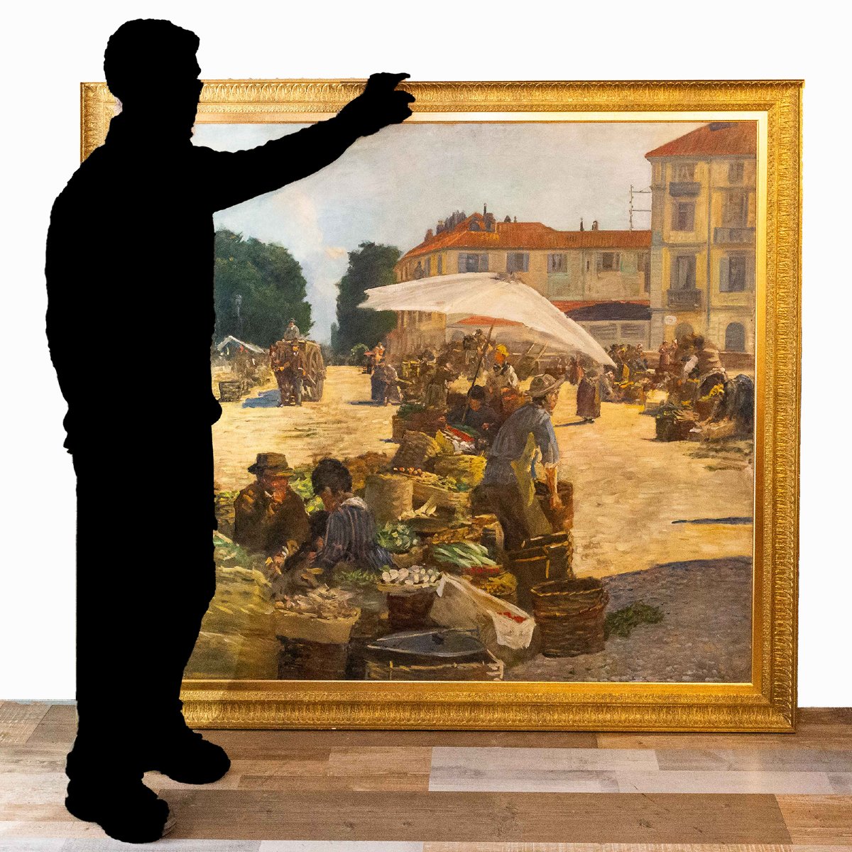 Pugliese Levi Clemente, "Mercato di Porta Palazzo" - Torino, olio su tela, firmato, 1920-photo-3