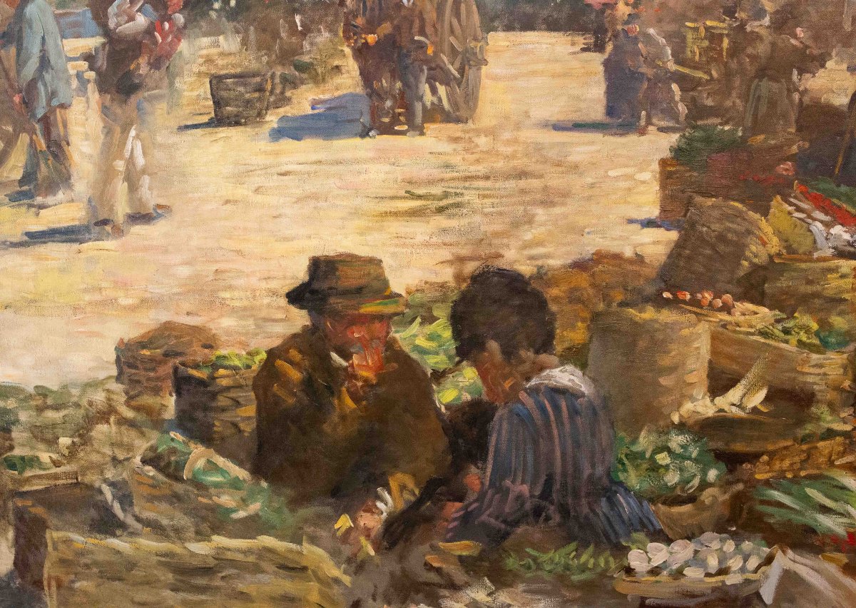 Pugliese Levi Clemente, "Mercato di Porta Palazzo" - Torino, olio su tela, firmato, 1920-photo-2