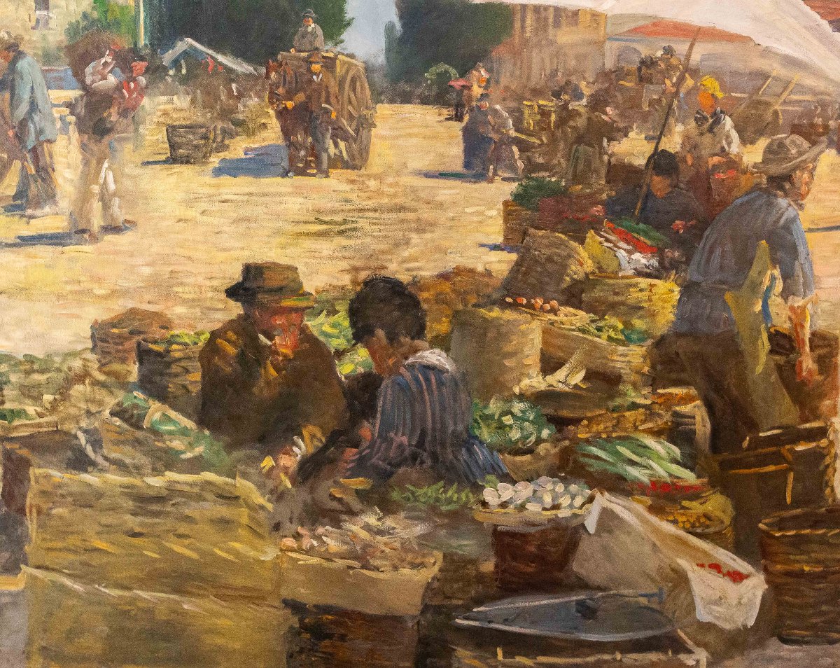 Pugliese Levi Clemente, "Mercato di Porta Palazzo" - Torino, olio su tela, firmato, 1920-photo-4