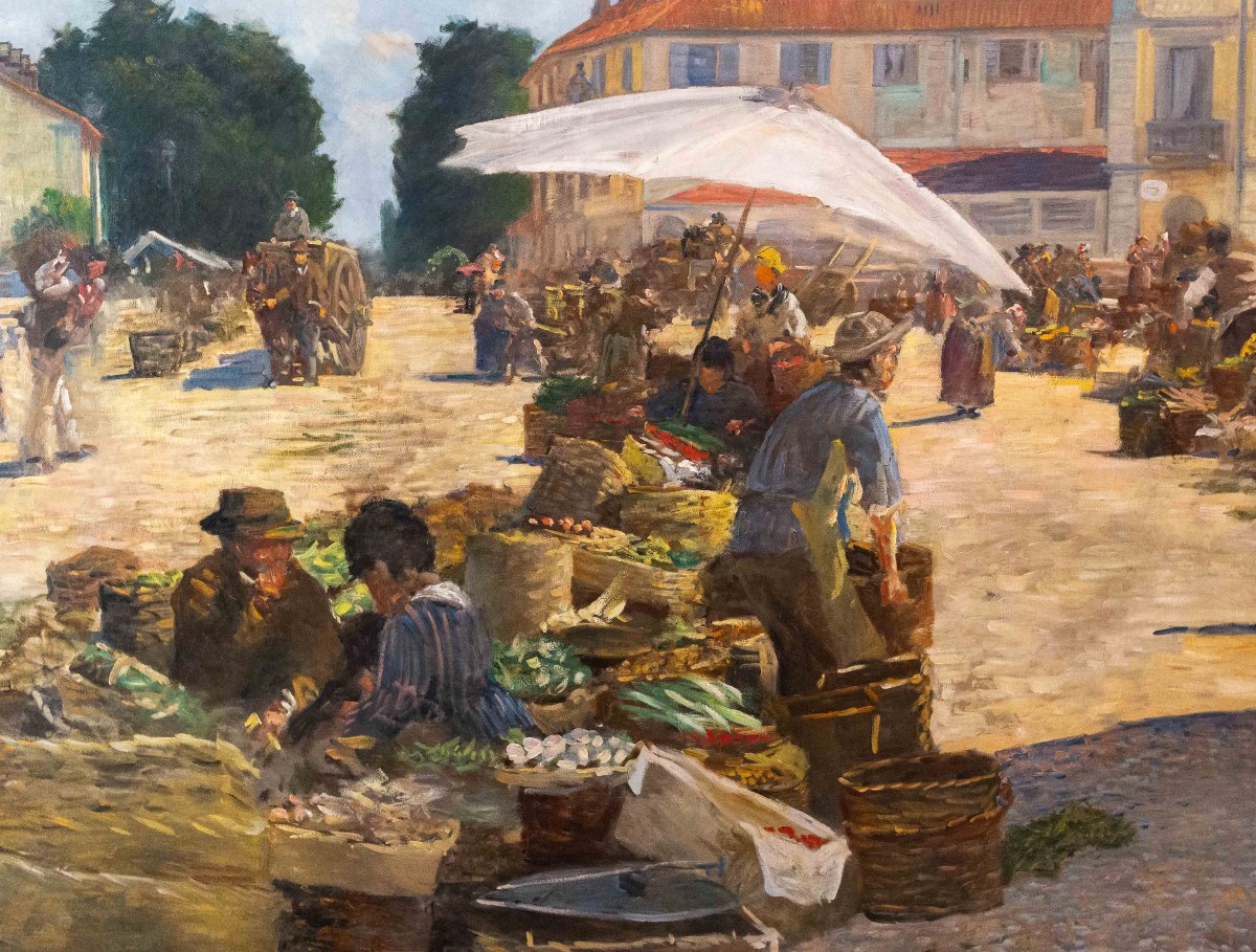 Pugliese Levi Clemente, "Mercato di Porta Palazzo" - Torino, olio su tela, firmato, 1920-photo-5