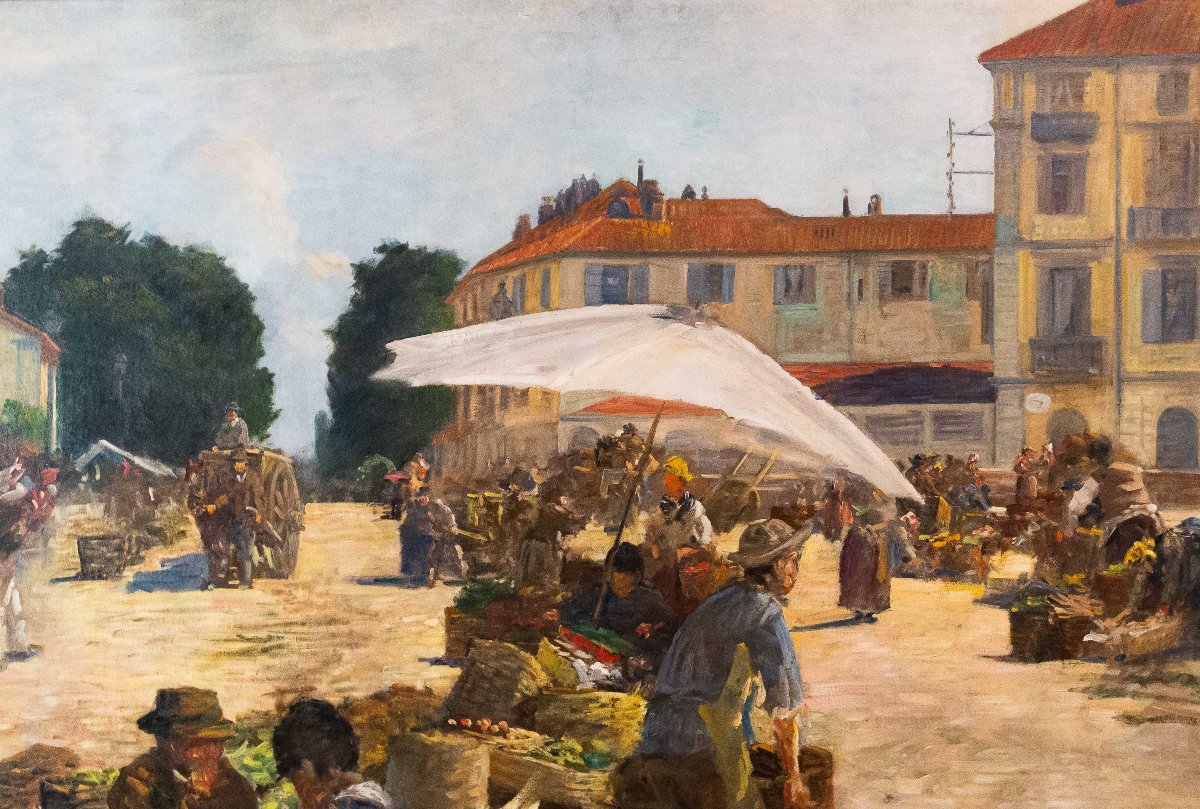 Pugliese Levi Clemente, "Mercato di Porta Palazzo" - Torino, olio su tela, firmato, 1920-photo-6