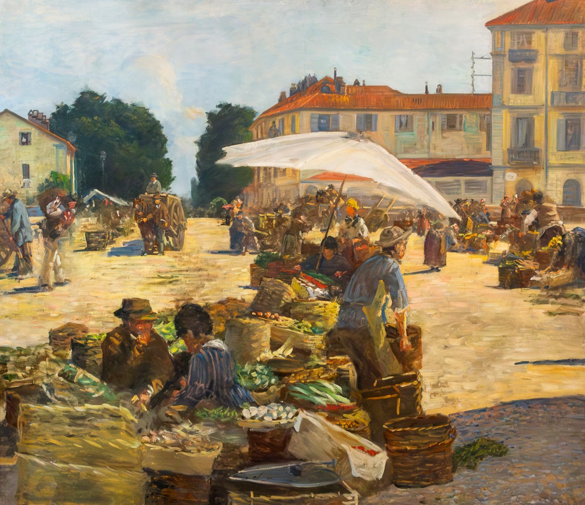 Pugliese Levi Clemente, "Mercato di Porta Palazzo" - Torino, olio su tela, firmato, 1920