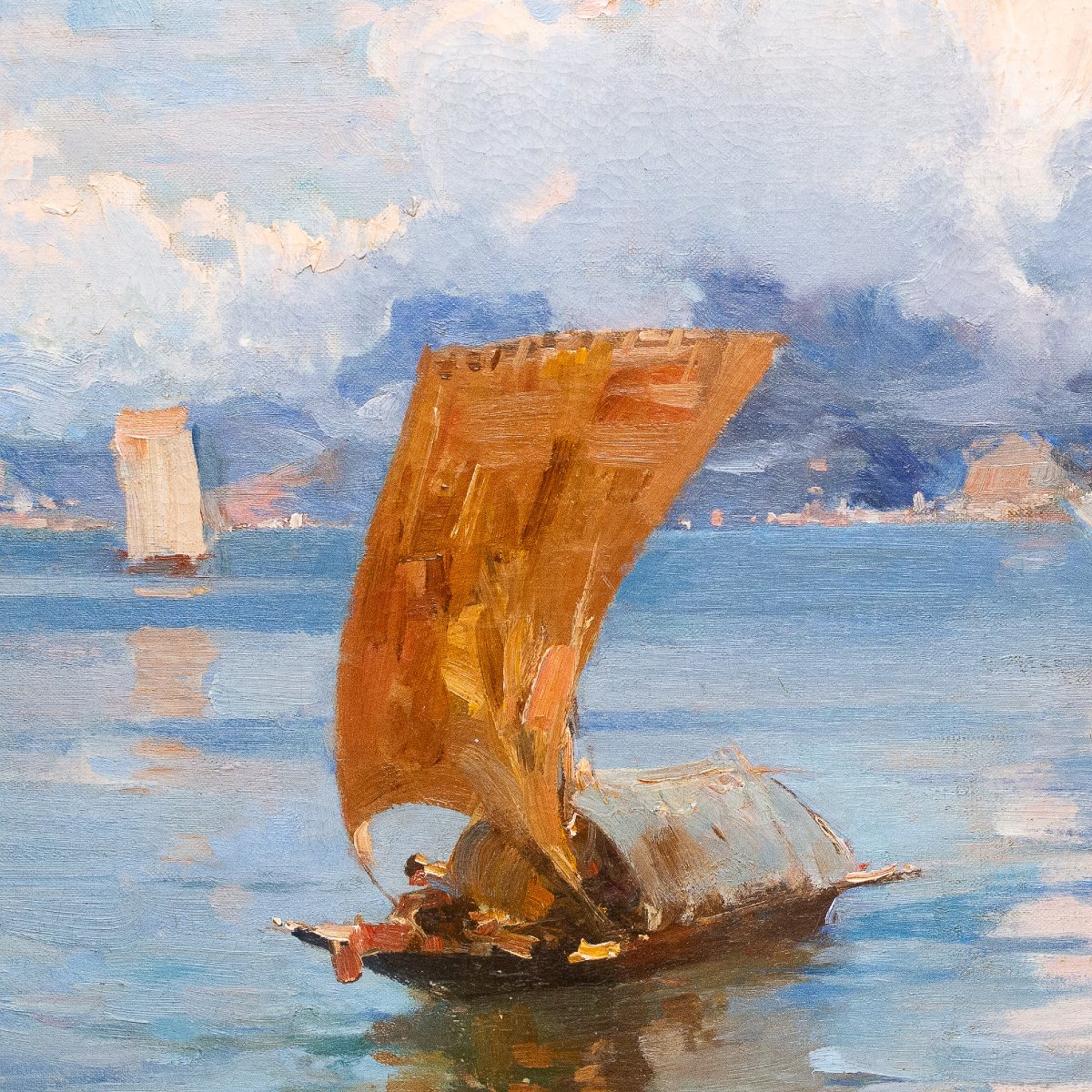 Paolo Sala, "Marina Ligure", olio su tela, firmato, Primi '900-photo-5