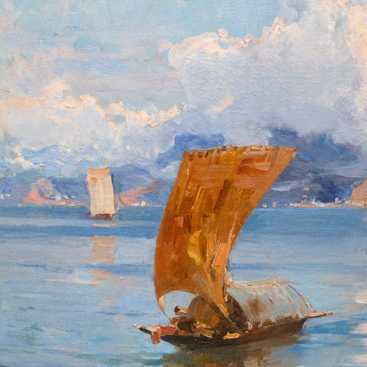 Paolo Sala, "Marina Ligure", olio su tela, firmato, Primi '900-photo-6