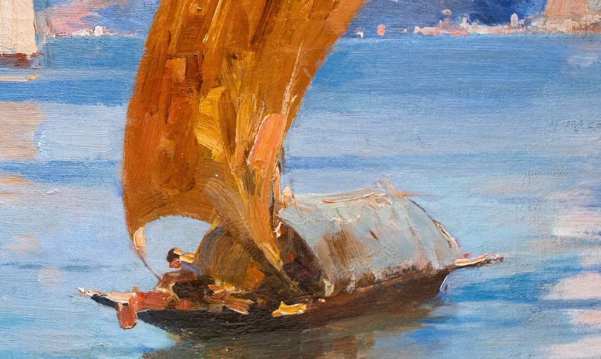 Paolo Sala, "Marina Ligure", olio su tela, firmato, Primi '900-photo-8