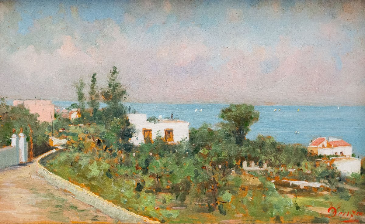 Ciro Denza, Serie di quattro vedute costiere e paesaggi, olio su tavola, fine XIX – inizio XX -photo-3