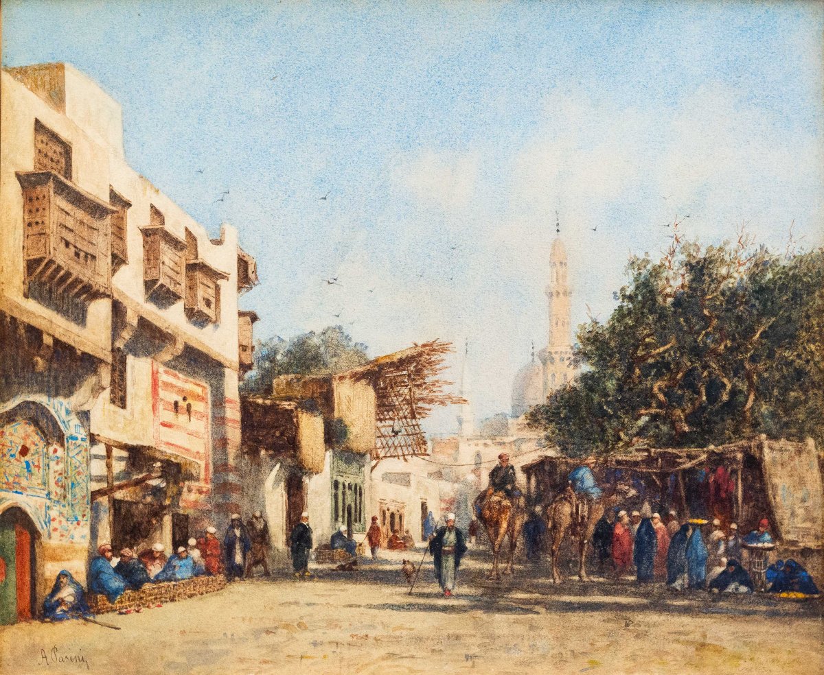 Alberto Pasini, "Veduta Orientalista", acquerello su carta, Epoca '800-photo-1