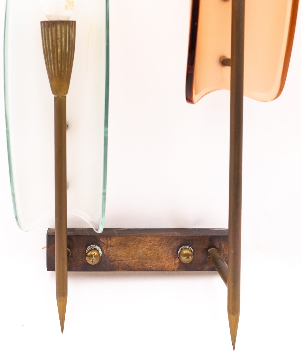 Coppia di Lampade da parete - Cristal Art, vetro e ottone, 1960-photo-3
