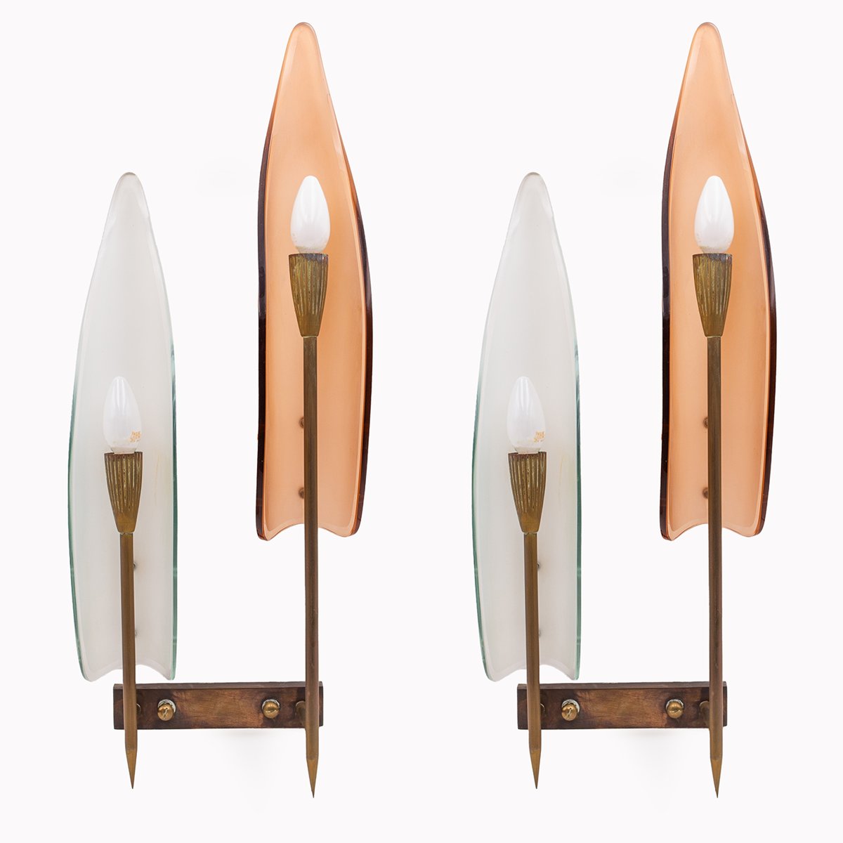 Coppia di Lampade da parete - Cristal Art, vetro e ottone, 1960-photo-4