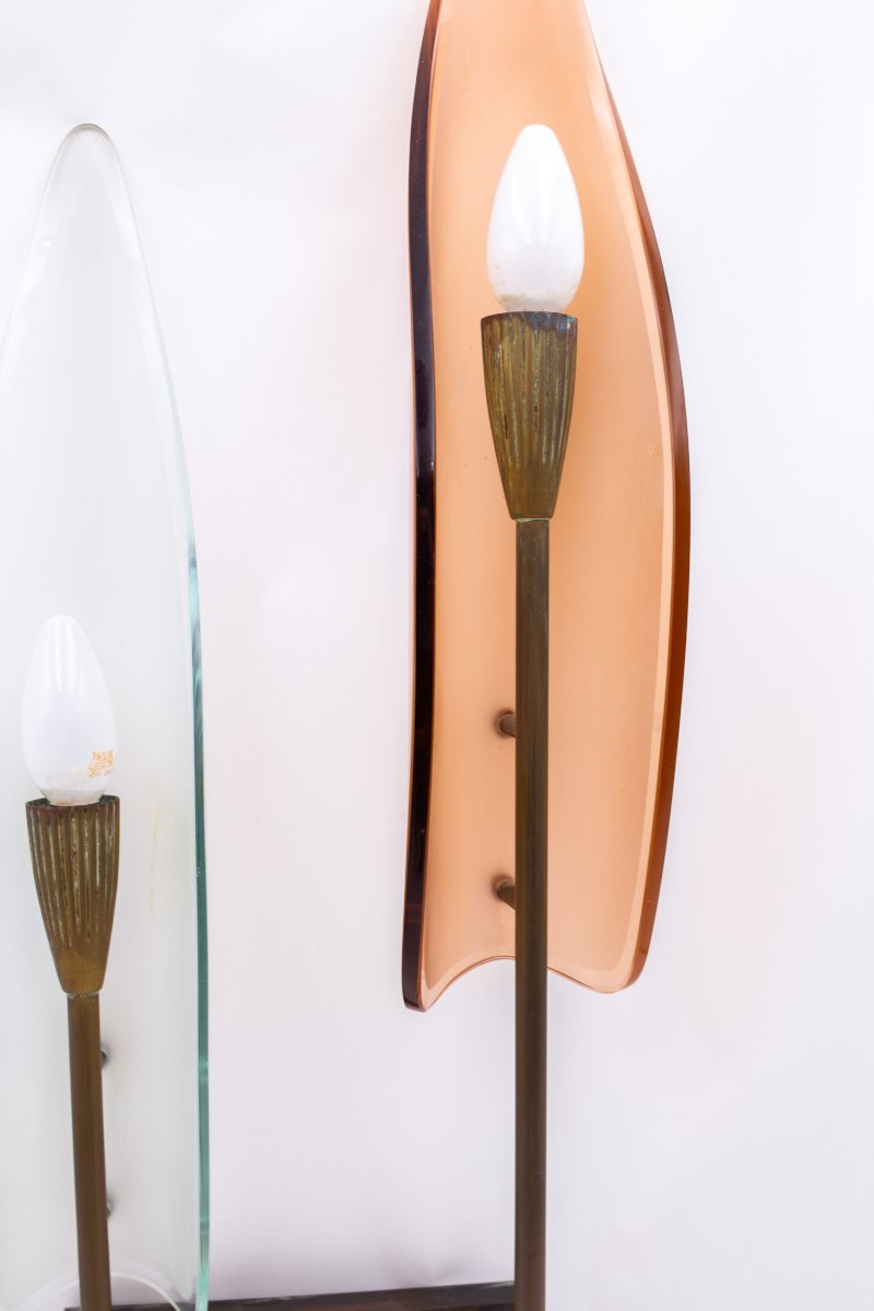 Coppia di Lampade da parete - Cristal Art, vetro e ottone, 1960-photo-5
