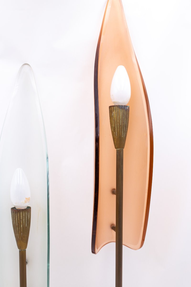 Coppia di Lampade da parete - Cristal Art, vetro e ottone, 1960-photo-6