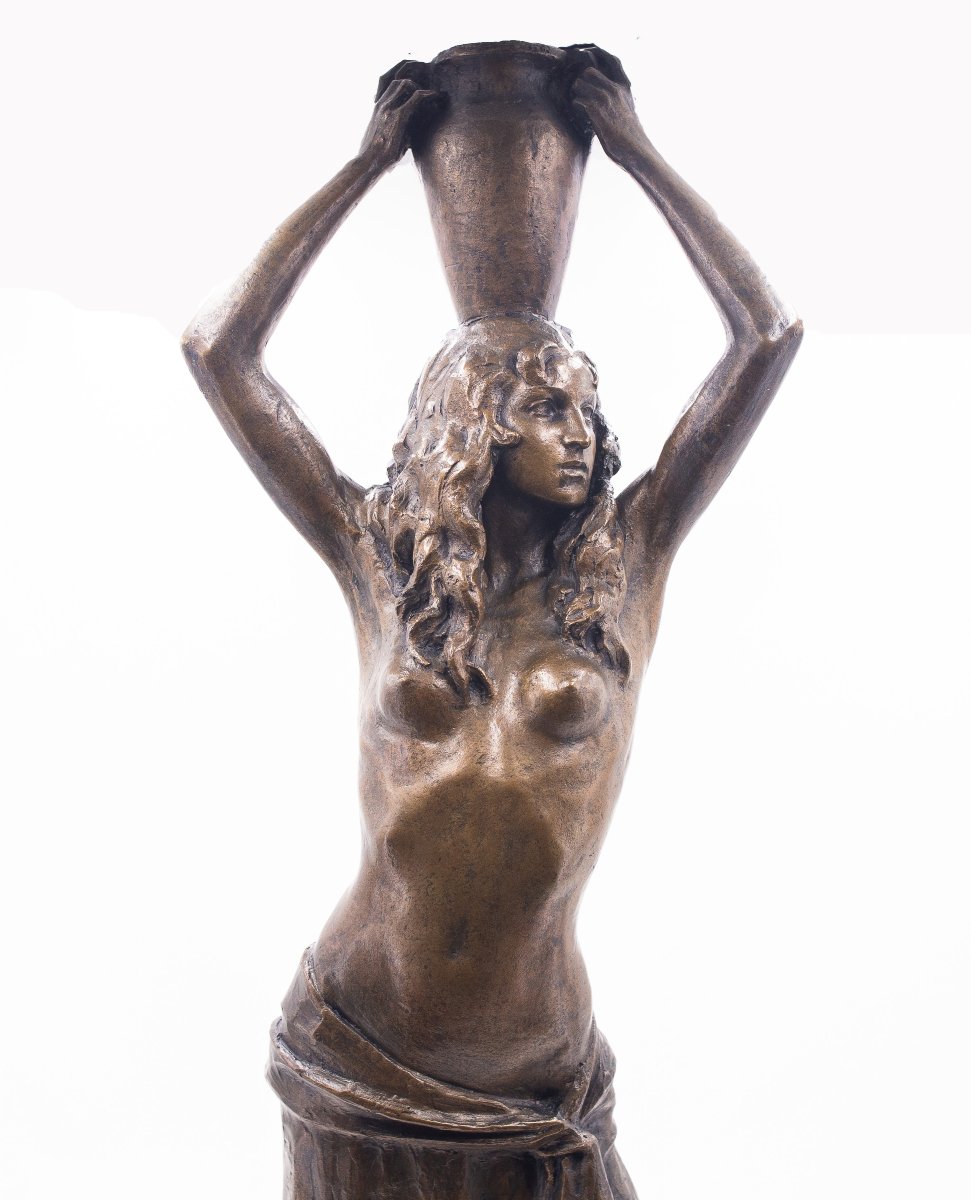 Giuseppe Siccardi, "Portatrice d'acqua orientale", bronzo, Epoca XX-photo-1