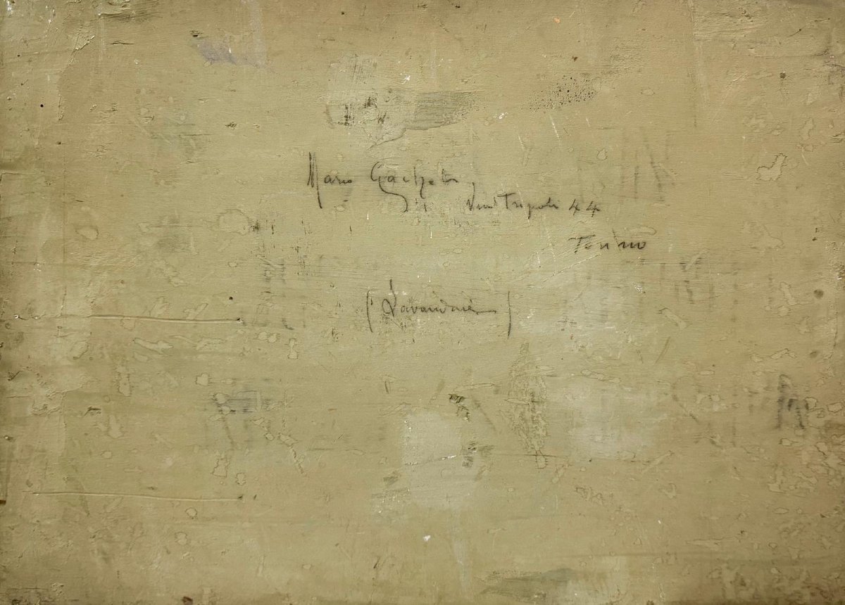 Mario Gachet, "Lavandaie", olio su tavola, firmato, Epoca XX Sec.-photo-4