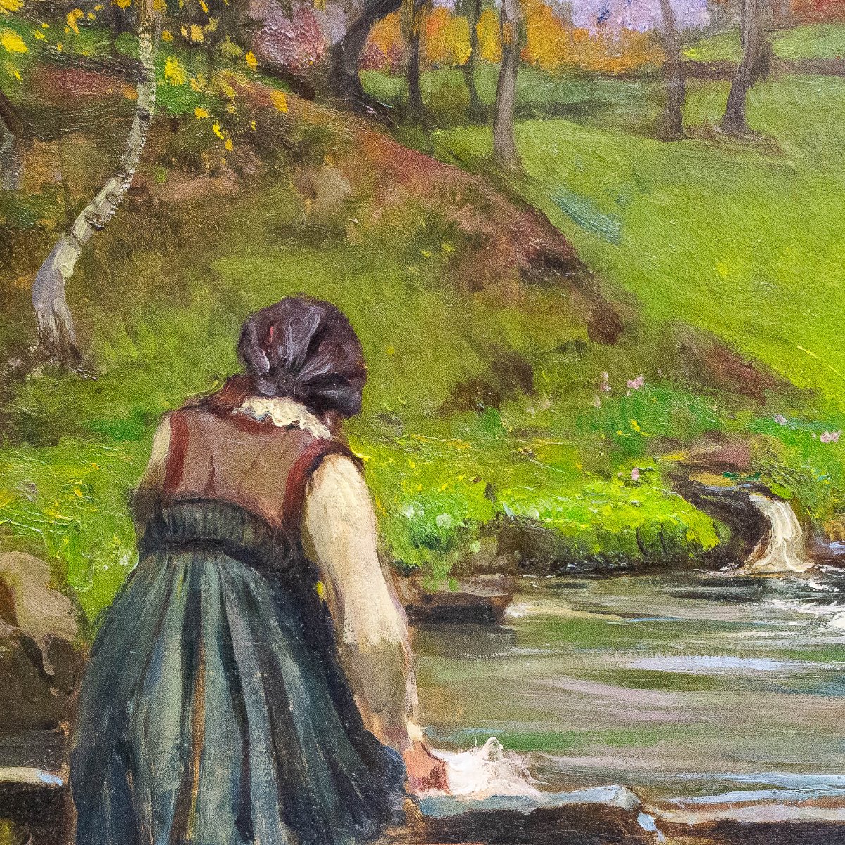 Mario Gachet, "Lavandaie", olio su tavola, firmato, Epoca XX Sec.-photo-5