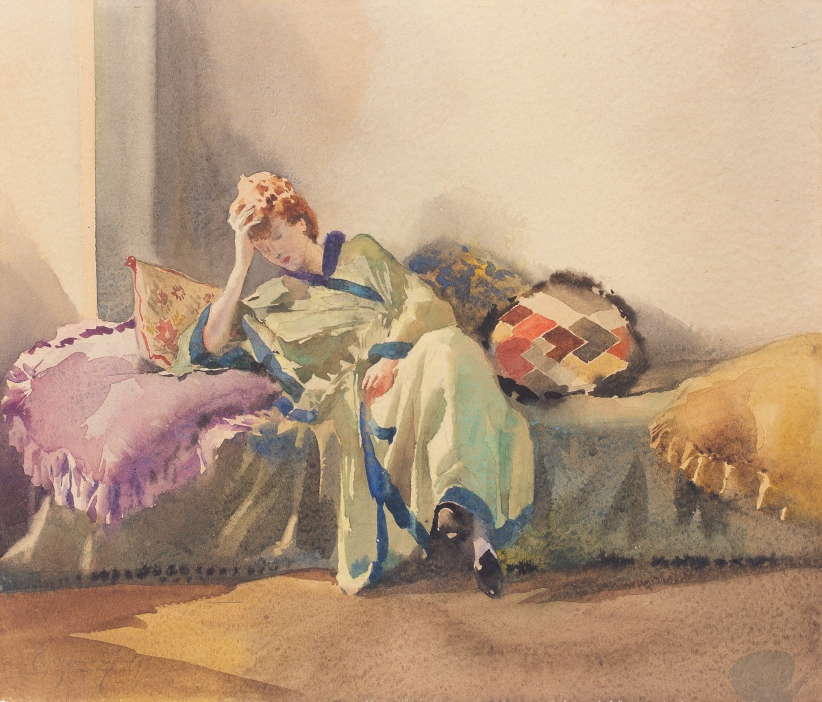 Aurelio Craffonara, "Meditazione", acquerello su carta, Epoca '900