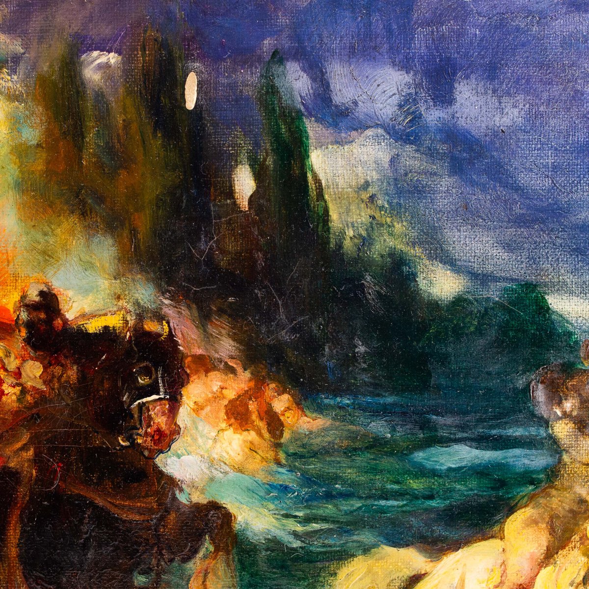 Giuseppe Rivaroli, "Scena Mitologica", olio su tela, firmato, Epoca '900-photo-5