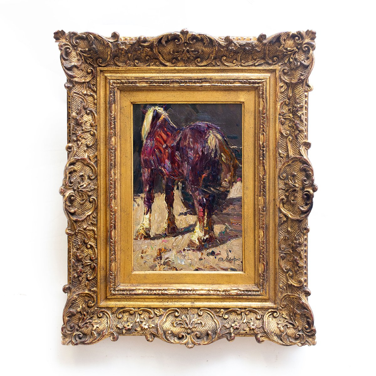 Alessandro Lupo, "Cavallo", olio su tavola, firmato, Epoca '900-photo-2