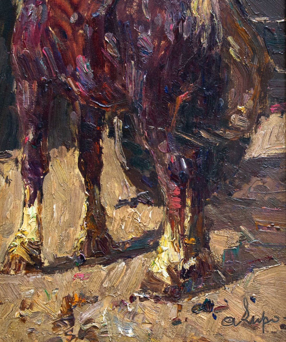 Alessandro Lupo, "Cavallo", olio su tavola, firmato, Epoca '900-photo-1