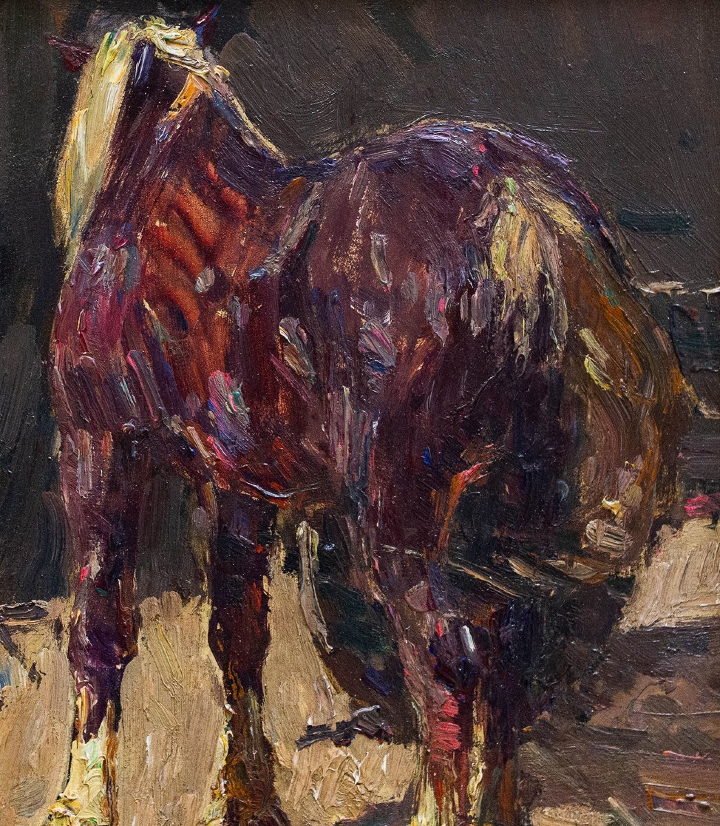 Alessandro Lupo, "Cavallo", olio su tavola, firmato, Epoca '900-photo-3
