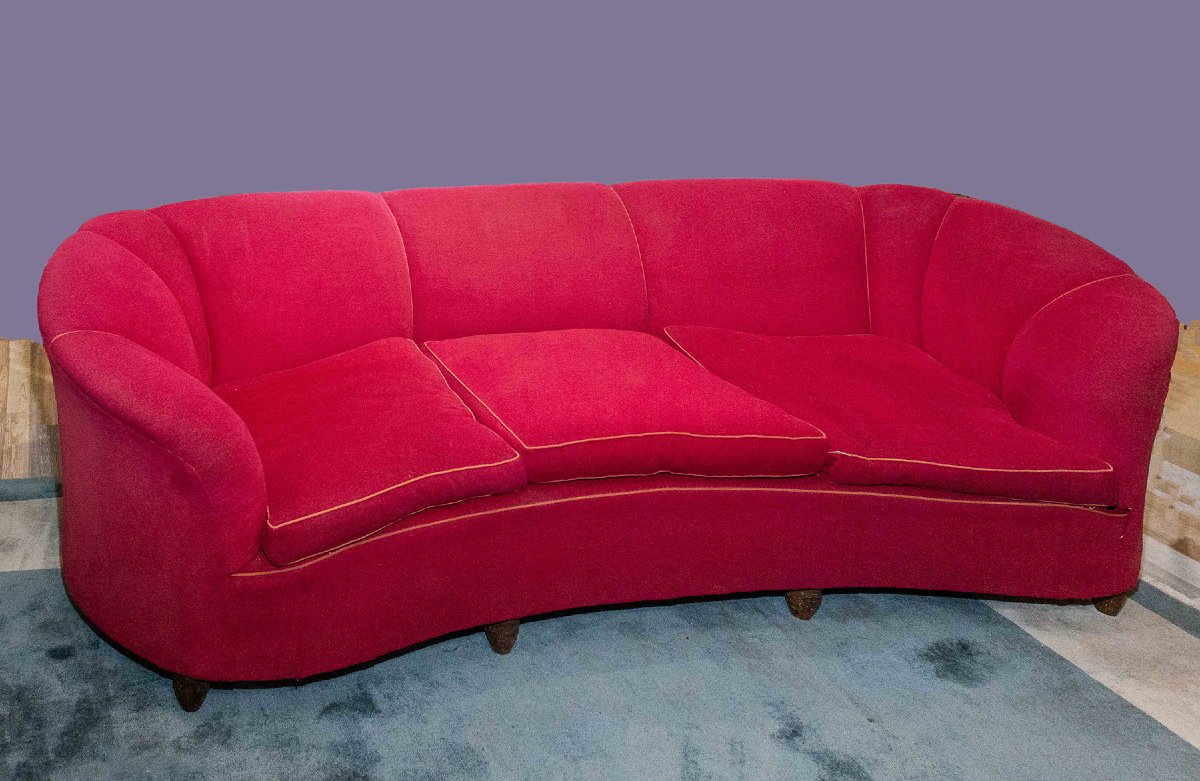 Salotto in velluto rosso, stile Gio' Ponti, Anni '50-photo-2