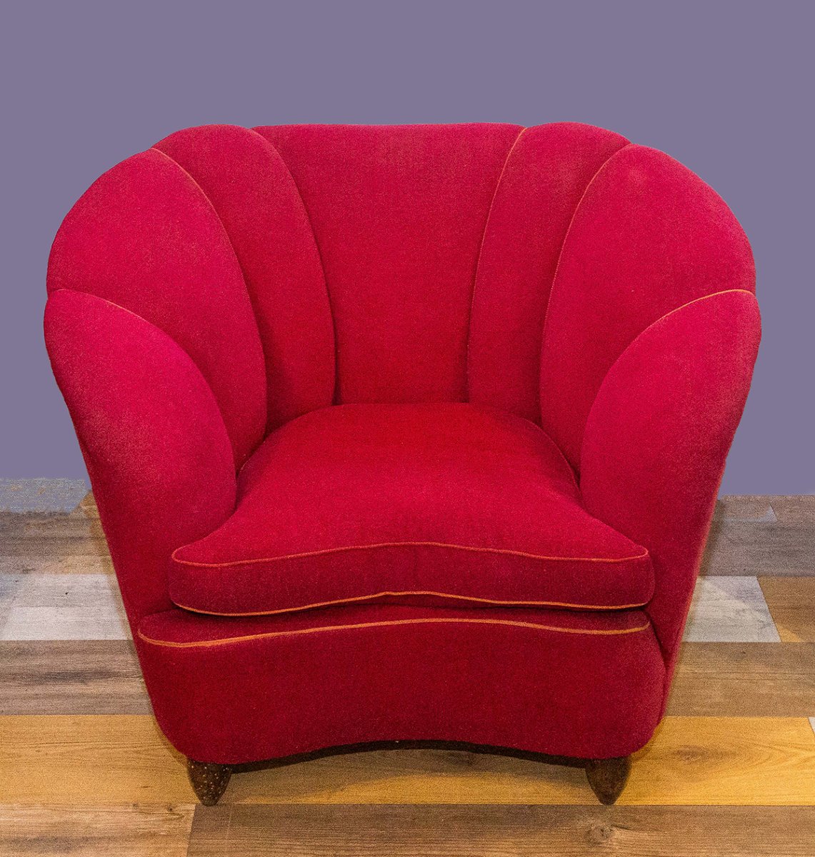 Salotto in velluto rosso, stile Gio' Ponti, Anni '50-photo-3