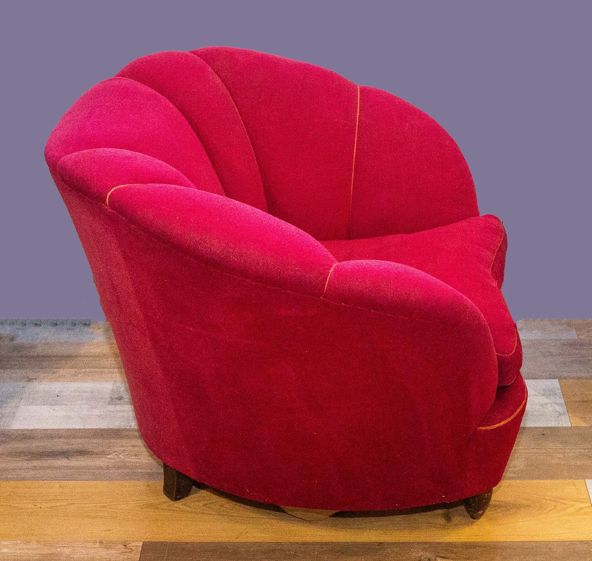 Salotto in velluto rosso, stile Gio' Ponti, Anni '50-photo-4