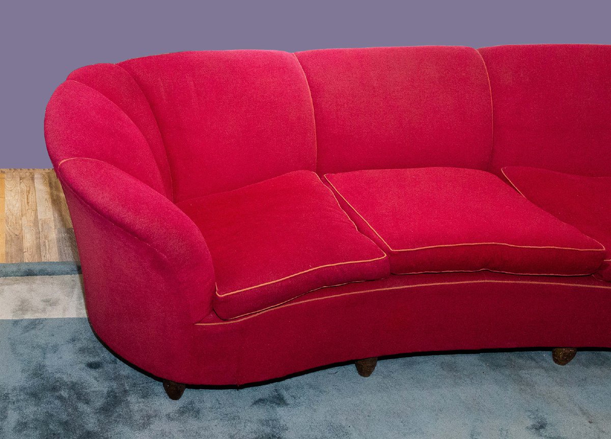 Salotto in velluto rosso, stile Gio' Ponti, Anni '50-photo-1