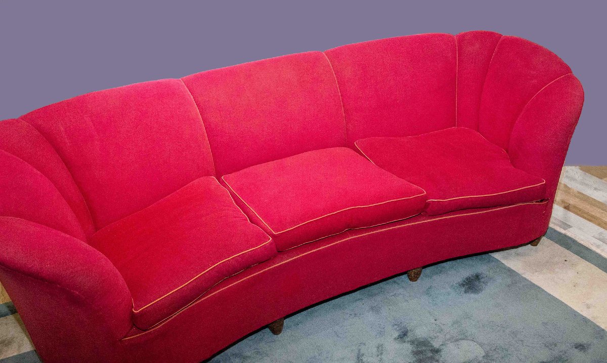 Salotto in velluto rosso, stile Gio' Ponti, Anni '50-photo-2