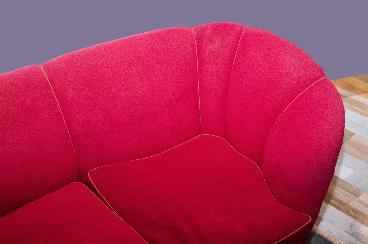 Salotto in velluto rosso, stile Gio' Ponti, Anni '50-photo-3
