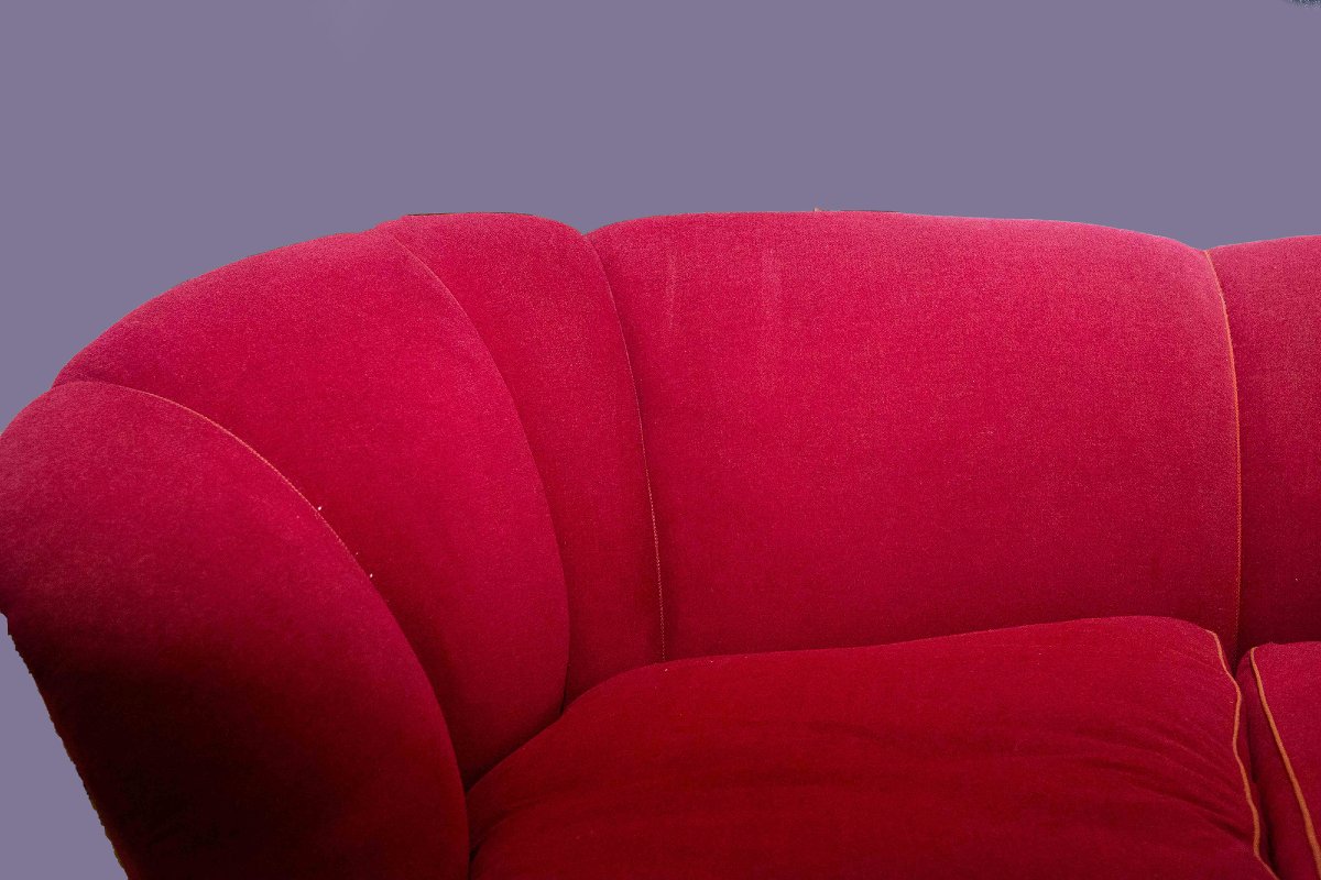Salotto in velluto rosso, stile Gio' Ponti, Anni '50-photo-7
