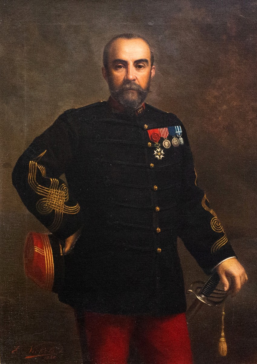 E. Nickels, "Ritratto di Ufficiale", oliosu tela, firmato, 1880