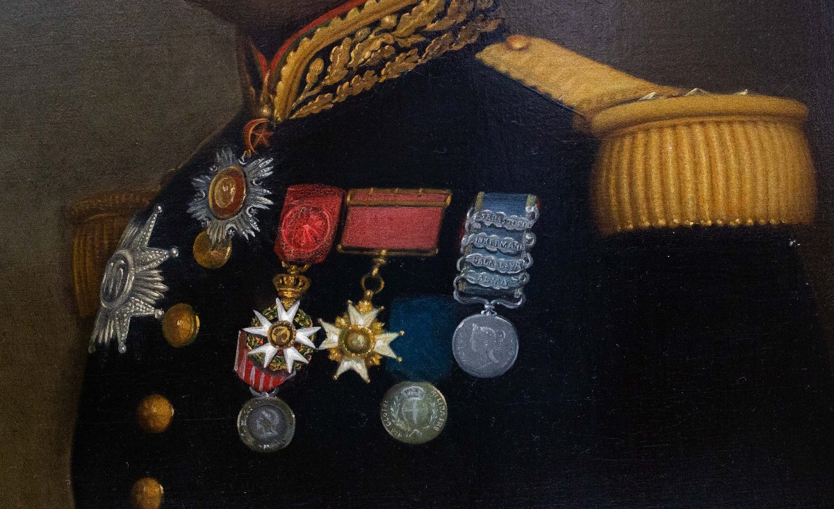 Eugène Laville, "Ritratto del generale Barral", firmato, oliosu tela, Salon del 1869-photo-3