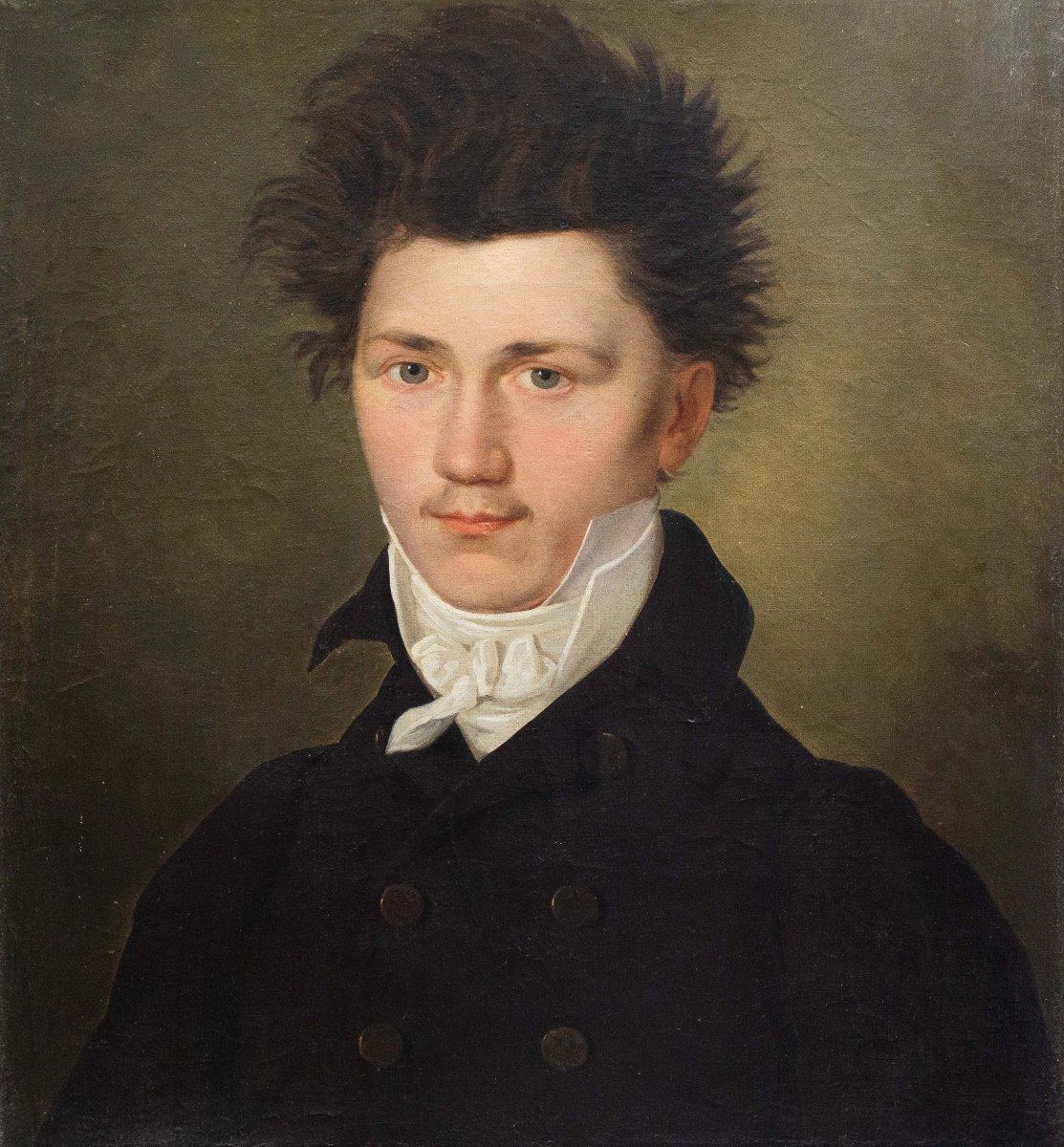 “Giovane gentiluomo romantico”, olio su tela, Epoca XIX Secolo-photo-1