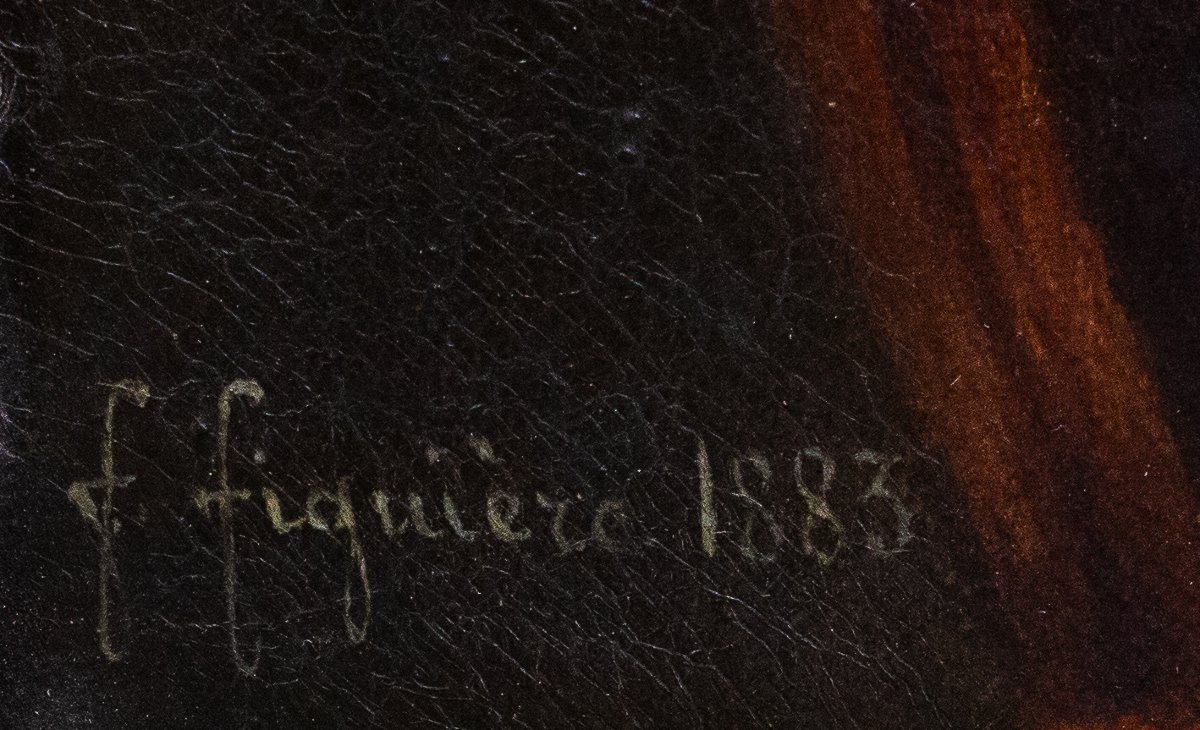 F. Figuière, "Ritratto di signora", olio su tela, firmato, Epoca Fine XIX Secolo-photo-3