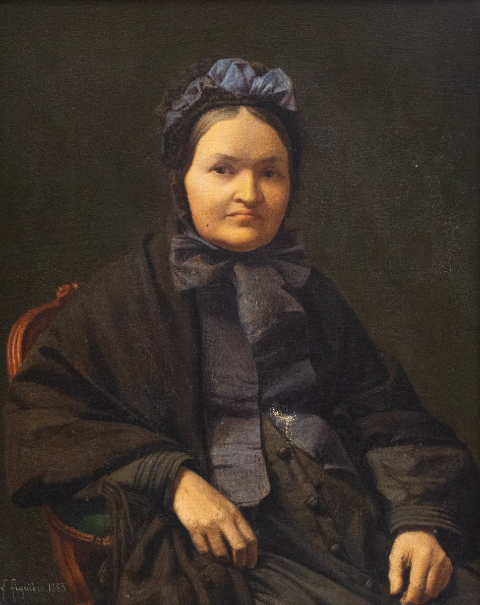 F. Figuière, "Ritratto di signora", olio su tela, firmato, Epoca Fine XIX Secolo-photo-1