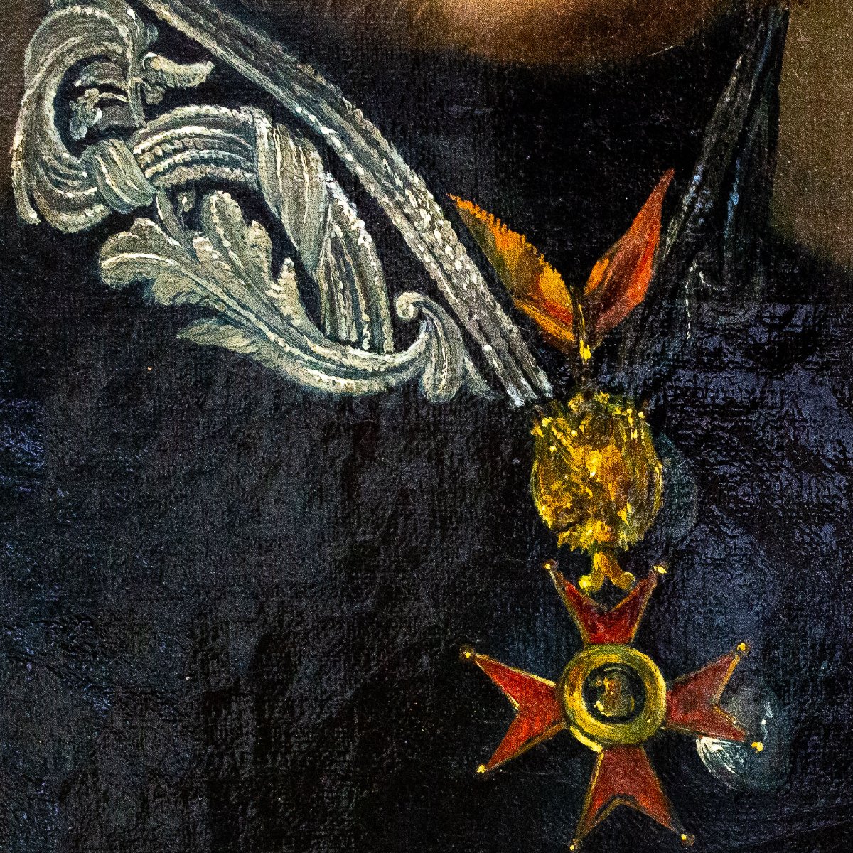 "Gentiluomo con Onorificenze Pontificie", olio su tela, Epoca XIX secolo-photo-2