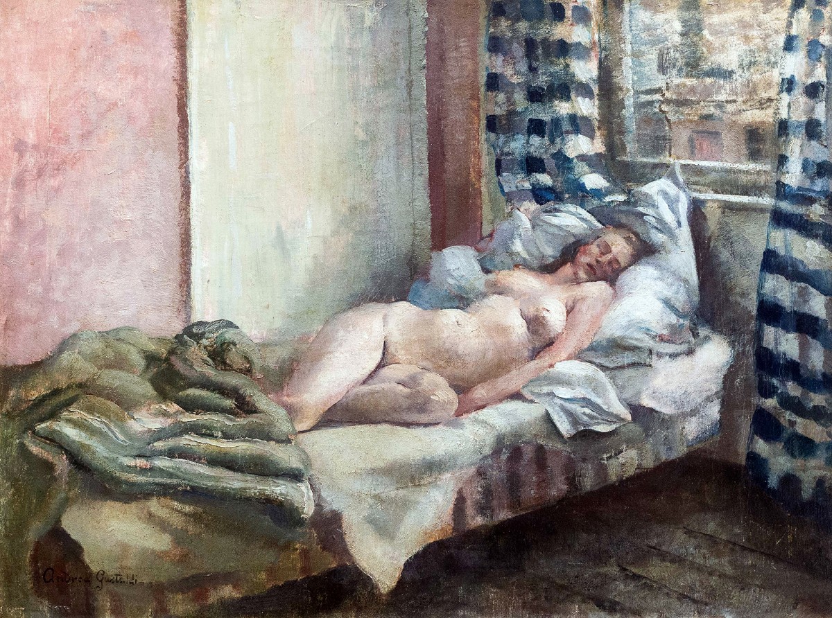 Andrea Gastaldi, "Nudo di donna", olio su tela, firmato, XIX Secolo