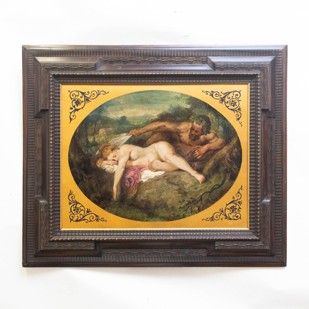 Francesco Bosso, "Giove e Antiope", olio su carta rigida, firmato, 1925-photo-2