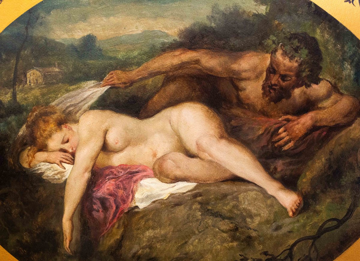 Francesco Bosso, "Giove e Antiope", olio su carta rigida, firmato, 1925-photo-2