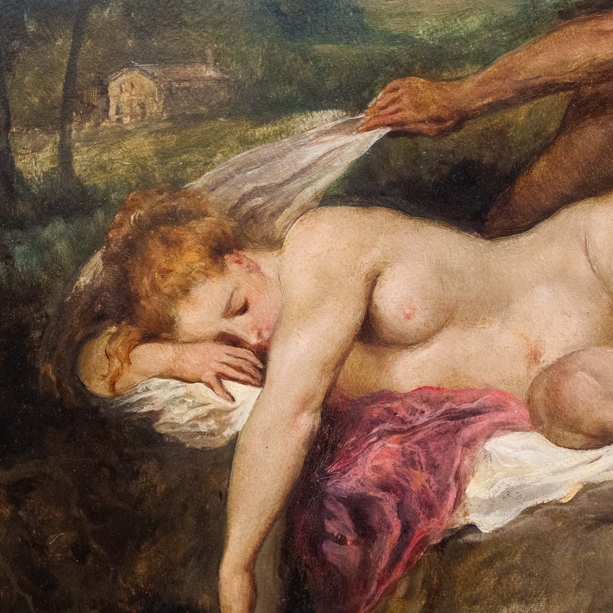 Francesco Bosso, "Giove e Antiope", olio su carta rigida, firmato, 1925-photo-3