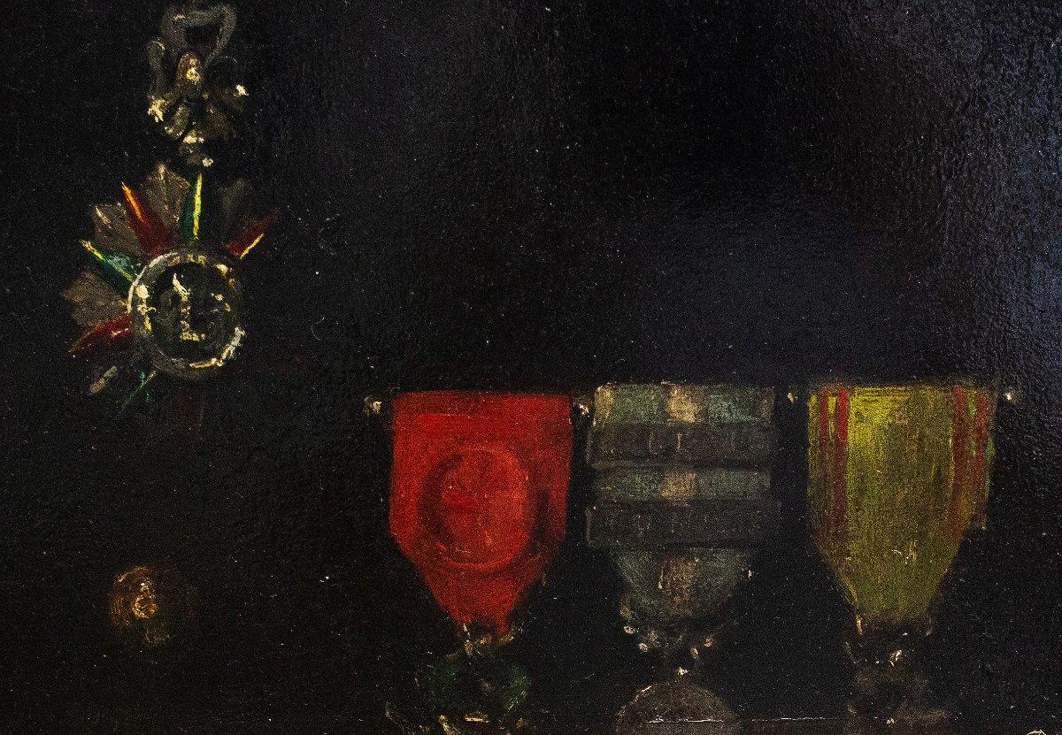 "Ritratto di Ufficiale Decorato", olio su tavola, firmato, Epoca '800-photo-4