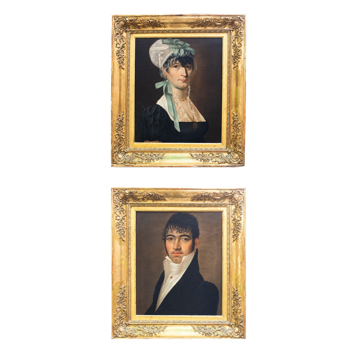"Ritratti di Coppia", olio su tela, firmato, Epoca '800