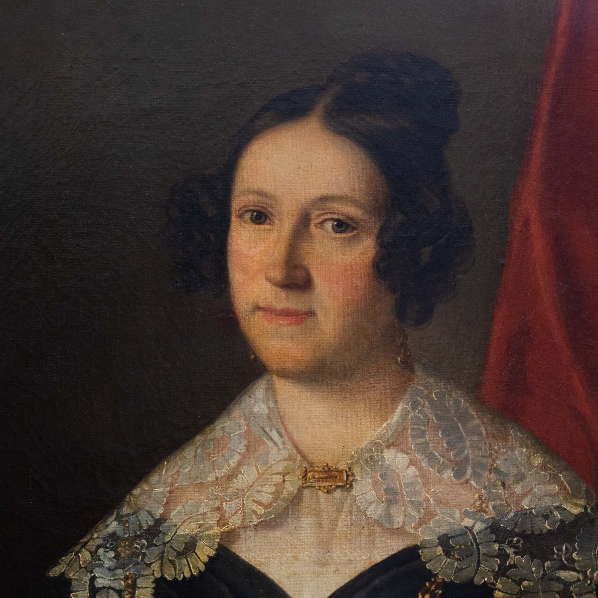 "Dama con merletto", olio su tela, Epoca '800-photo-1