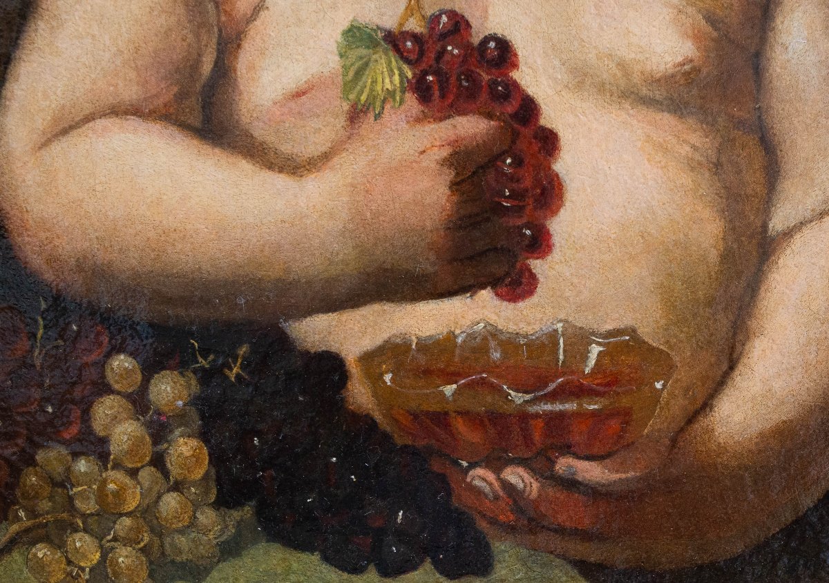 "Bacchino con Grappolo d’Uva", olio su tela, Epoca '600-photo-3