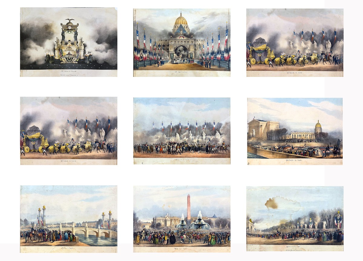 "Translation du corps de Napoléon", litografie acquerellate, 1840